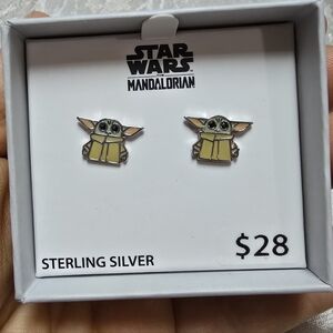 Star Wars Fans Baby Yoda Grogu Mandalorian STERLING SILVER Earrings Stud Jewelry